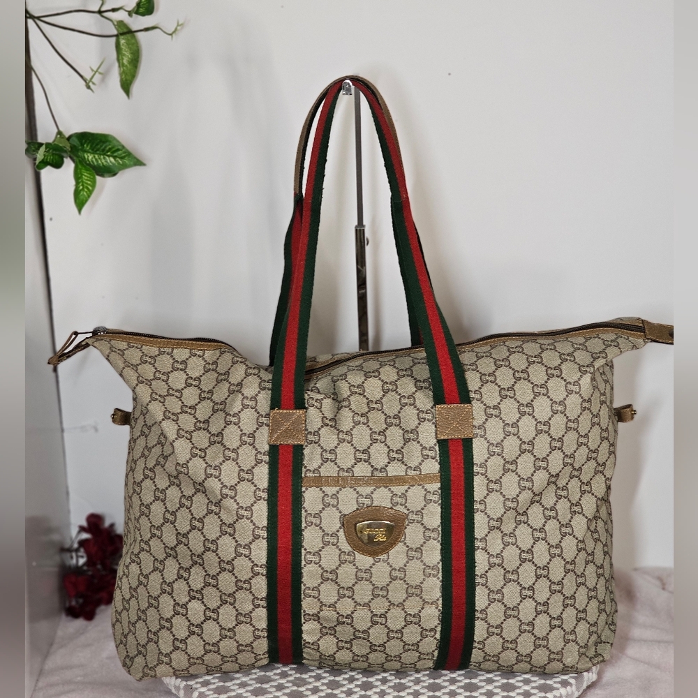 Gucci PVC Leather Sherry Line Tote Bag Duffle Bag